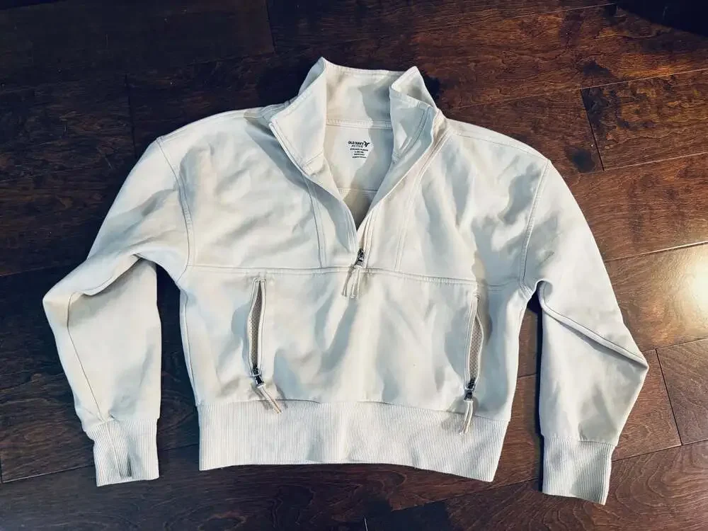 Old Navy Active Girls Dynamic Fleece 1/2 Zip Pullover Sweatshirt, Cream